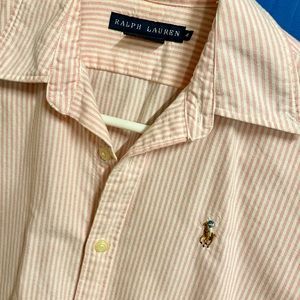 Ralph Lauren Pink Striped Oxford Button Down Polo